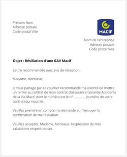 la lettre pour resilier une gav macif